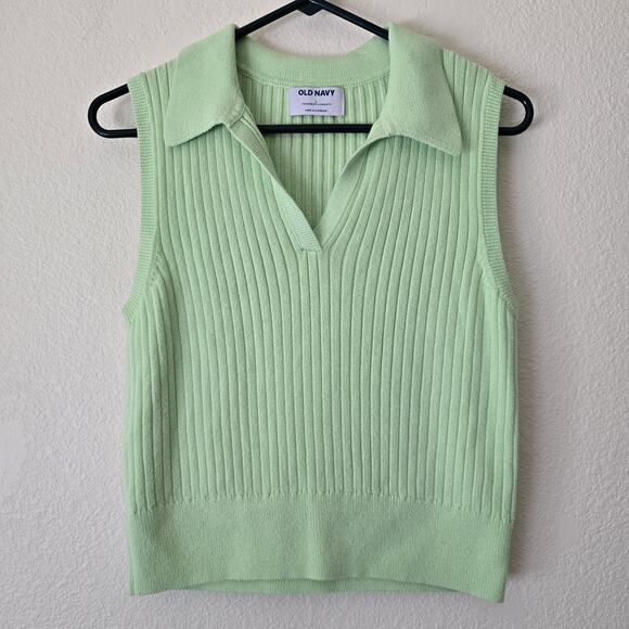Old Navy Tops - Womens Large Pastel Green Rib Knit Crop Polo Shirt Clueless Preppy Old Money Y2k